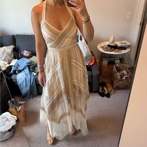 BCBG Elegant Cream and Gold Maxi Dress